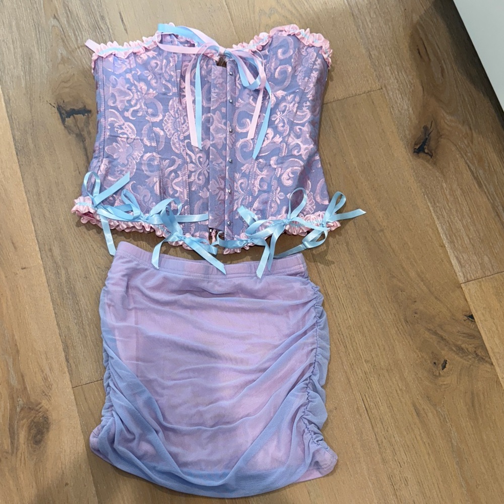 Pink and Blue Corset Set